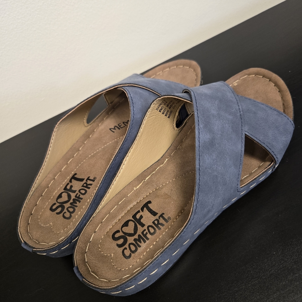Soft Comfort Memory Foam Blue Slide Sandals for Spring Summer